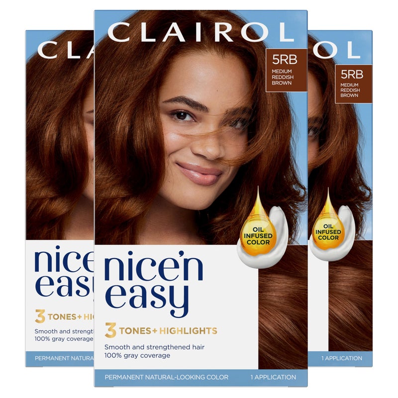 Clairol Nice'n Easy Permanent Hair Dye, 5RB Medium Reddish Brown Hair Color, Pack of 3 - Image 1